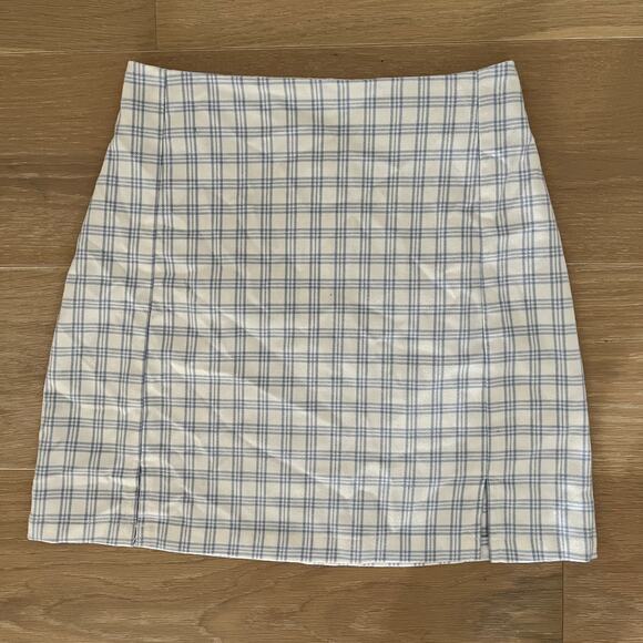 Brandy Melville Cara Skirt Blue White Plaid XS/Small - Picture 2 of 5
